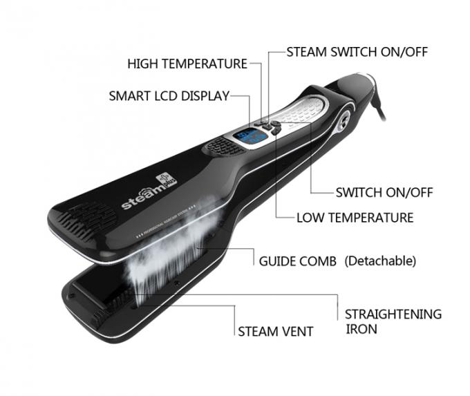 Portable Home Hair Straightener , Electric Ion Titanium Ceramic Flat Iron Hair Steam Brush