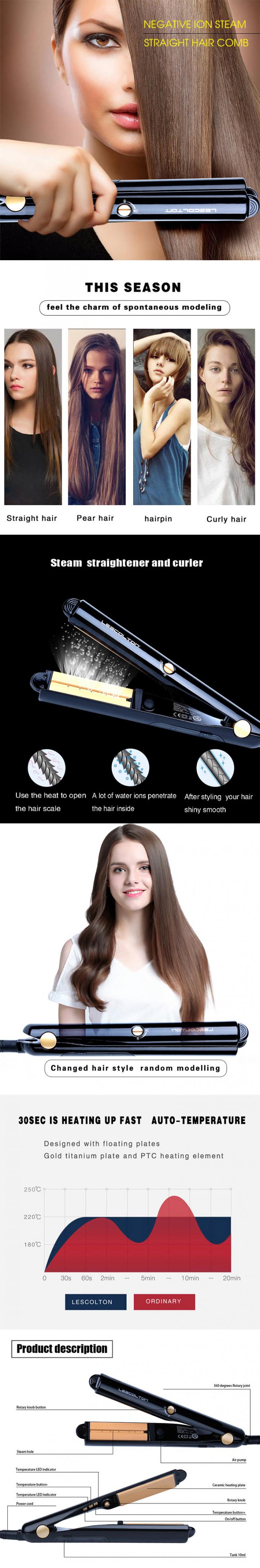 Vapor Oil Steampod Ceramic Steam Hair Straightener Curler Professional Flat Iron