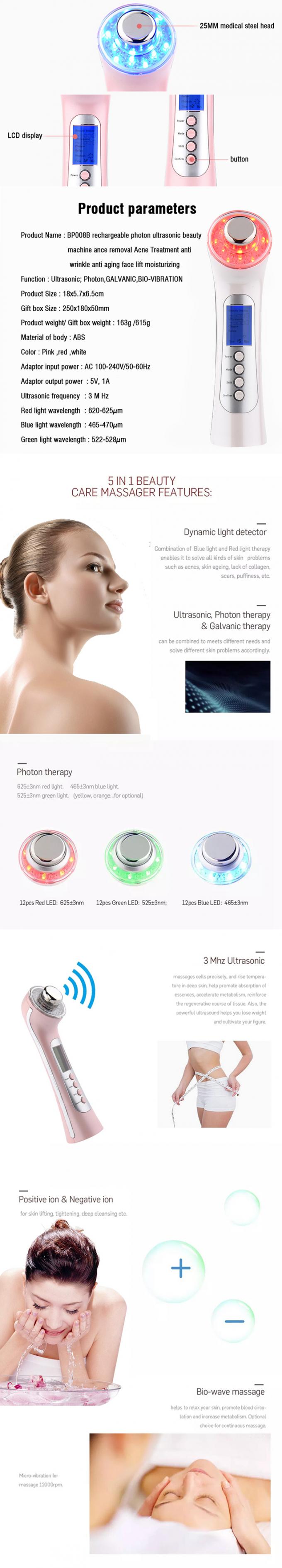 Electric Photon Ultrasound Beauty Machine Facial Skin Tightening With Led Light