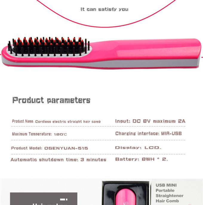 PTC Heating Home Beauty Machine , Wireless Hair Straightener Brush Comb